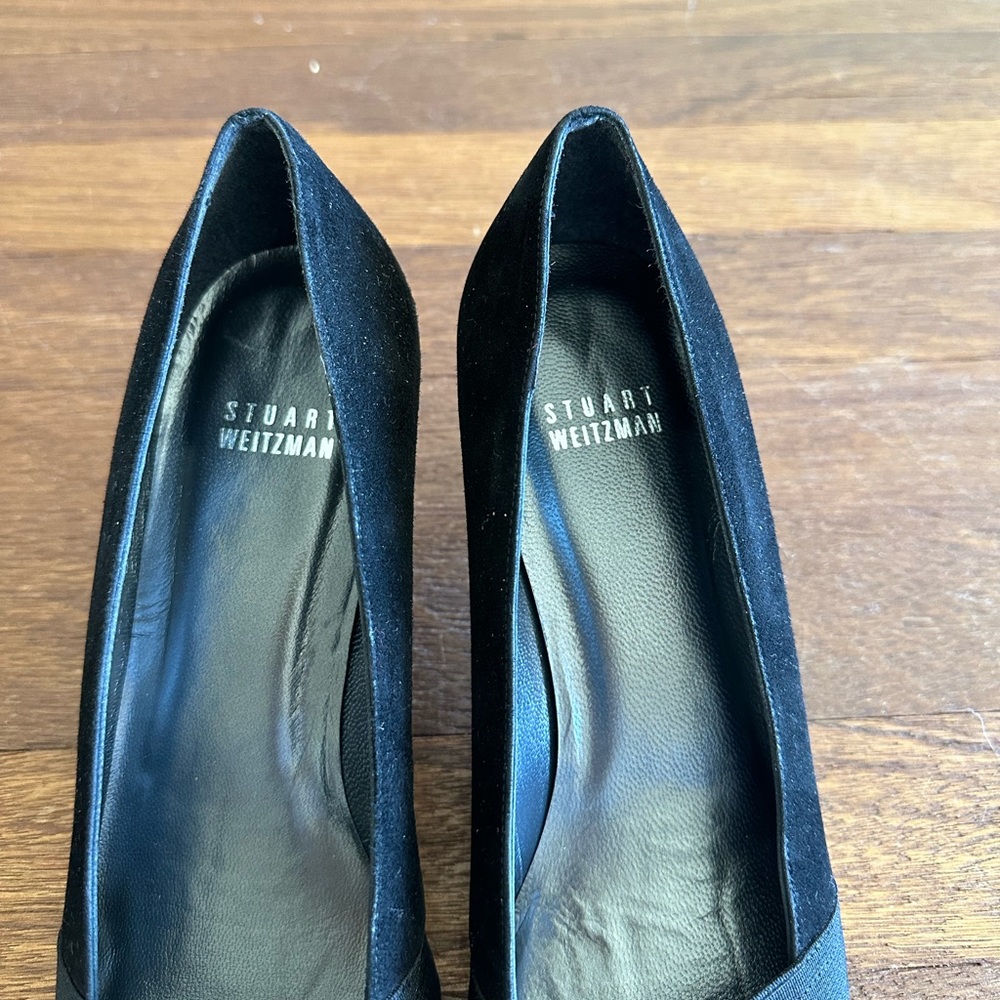 Stuart Weitzman Black Suede Kitten Heel Pumps Size 7.5 Pointed Toe Classic - Picture 3 of 9